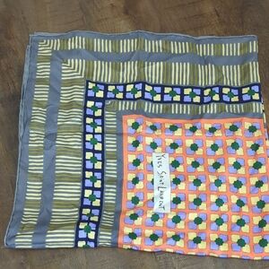 Yves Saint Laurent Gray and Gold Patterned Scarf 100% Silk